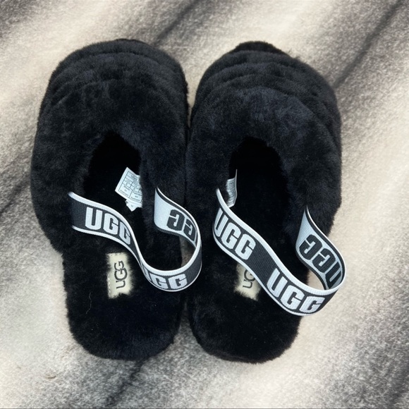 UGG Fluff Yeah Slide Black Slippers - Picture 3 of 7
